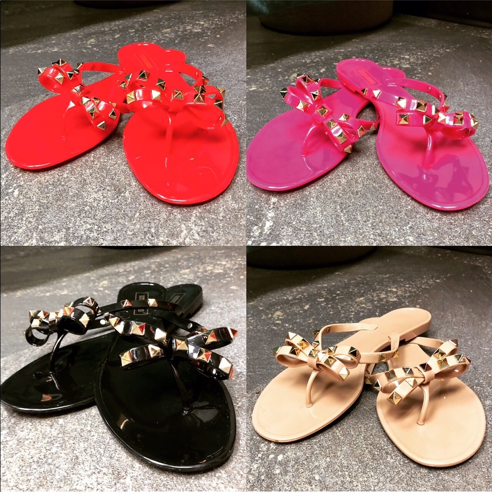 Red studded Bow Jelly flip flops